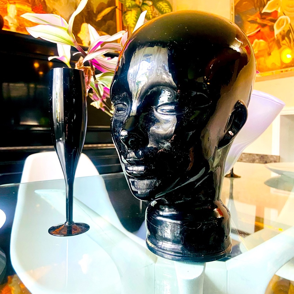 Original Vintage Mid-Century German Modern Black Glass Head, 1970s